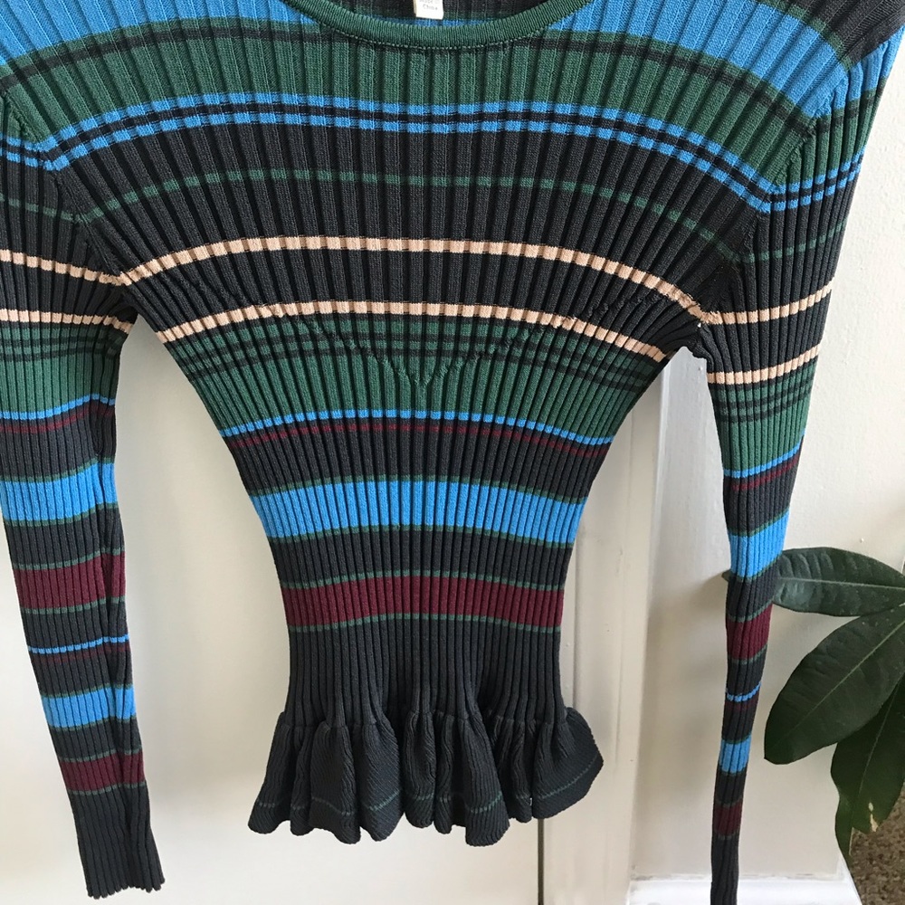 Long sleeve striped tee with ruffle detail